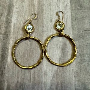 Handmade Gold Rhinestone/Circle Hammered Earrings